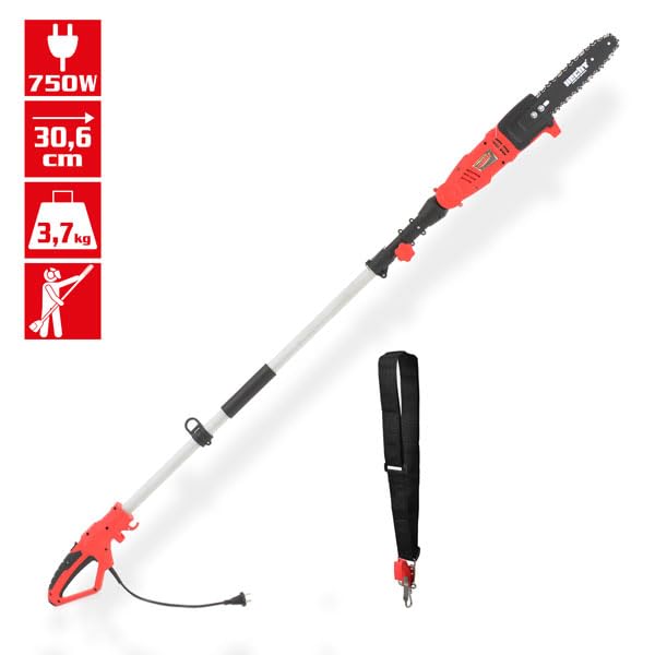 HECHT Elektro-Hochentaster 971 W Ast-Kettensäge Profi-Astsäge Teleskop Motorsäge inkl. Tragegurt (750 Watt, Schwertlänge: 24 cm, Arbeitshöhe: bis ca 4 m)