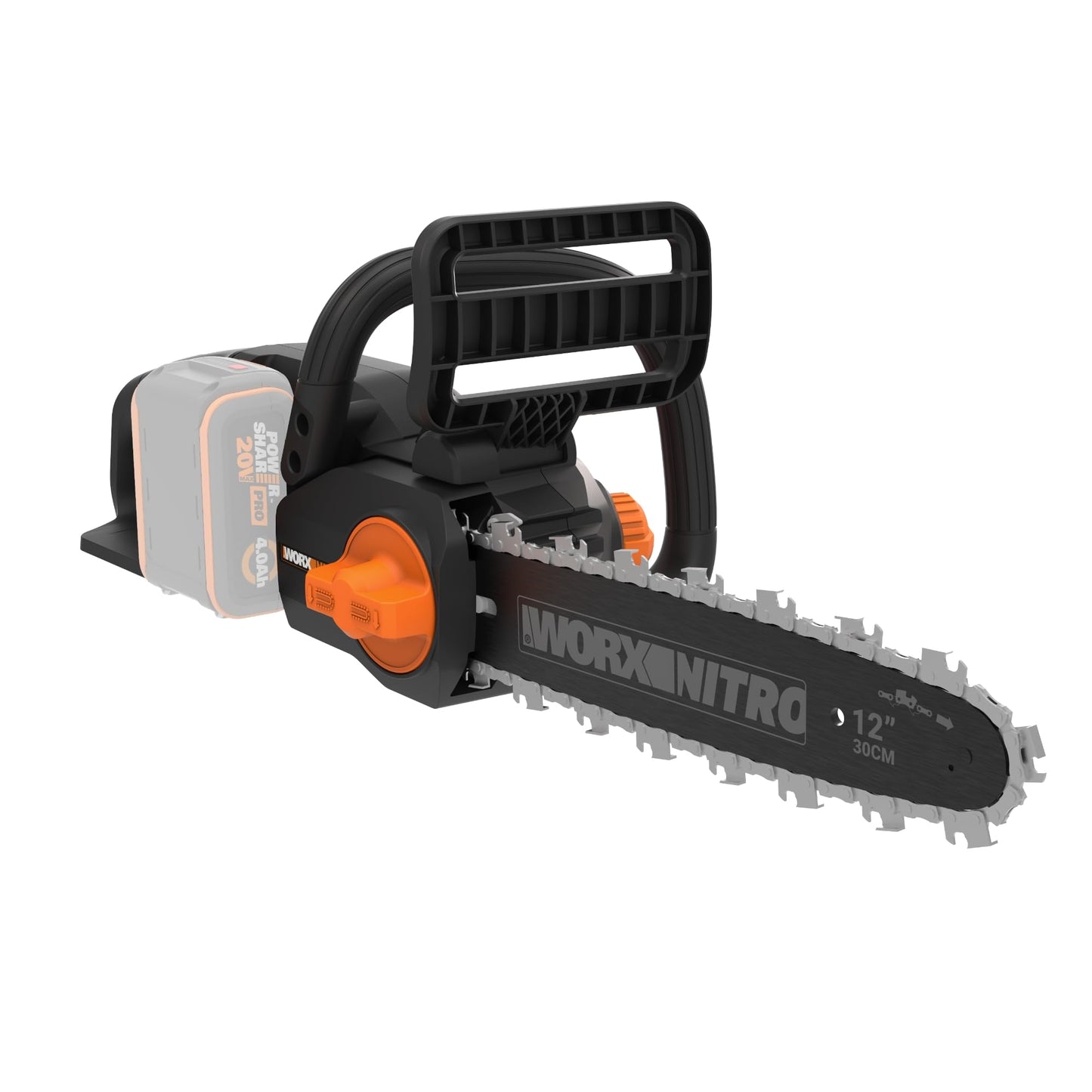 WORX WG350E.9 Nitro Profi Akku Kettensäge 20V – leistungsstarke Holzsäge – 10m/s – 30cm Schnittlänge – kompakt & sicher – automatische Schmierung – einfache Ketten-Verspannung – ohne Akku & Ladegerät