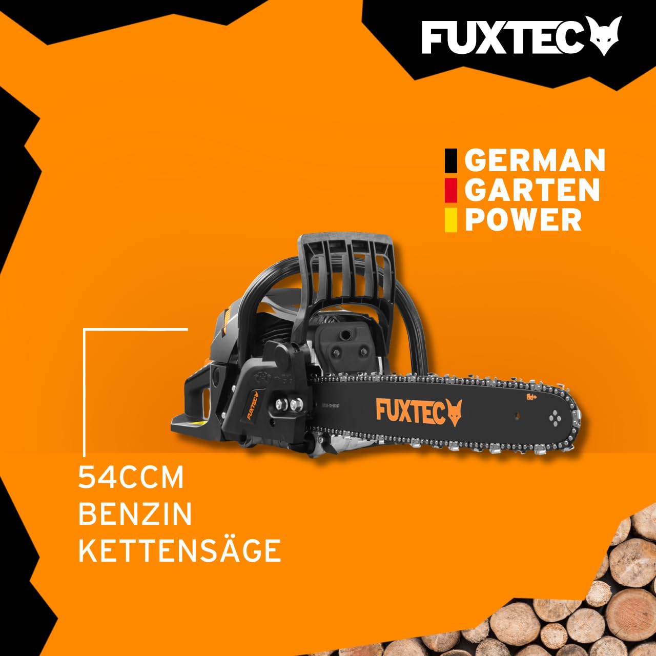 FUXTEC Benzin Kettensäge FX-KS255 – Motorsäge 2,3kw 54ccm Hubraum & EASY-Start – Schwertlänge 52cm inkl. Schwertschutz & Tragetasche