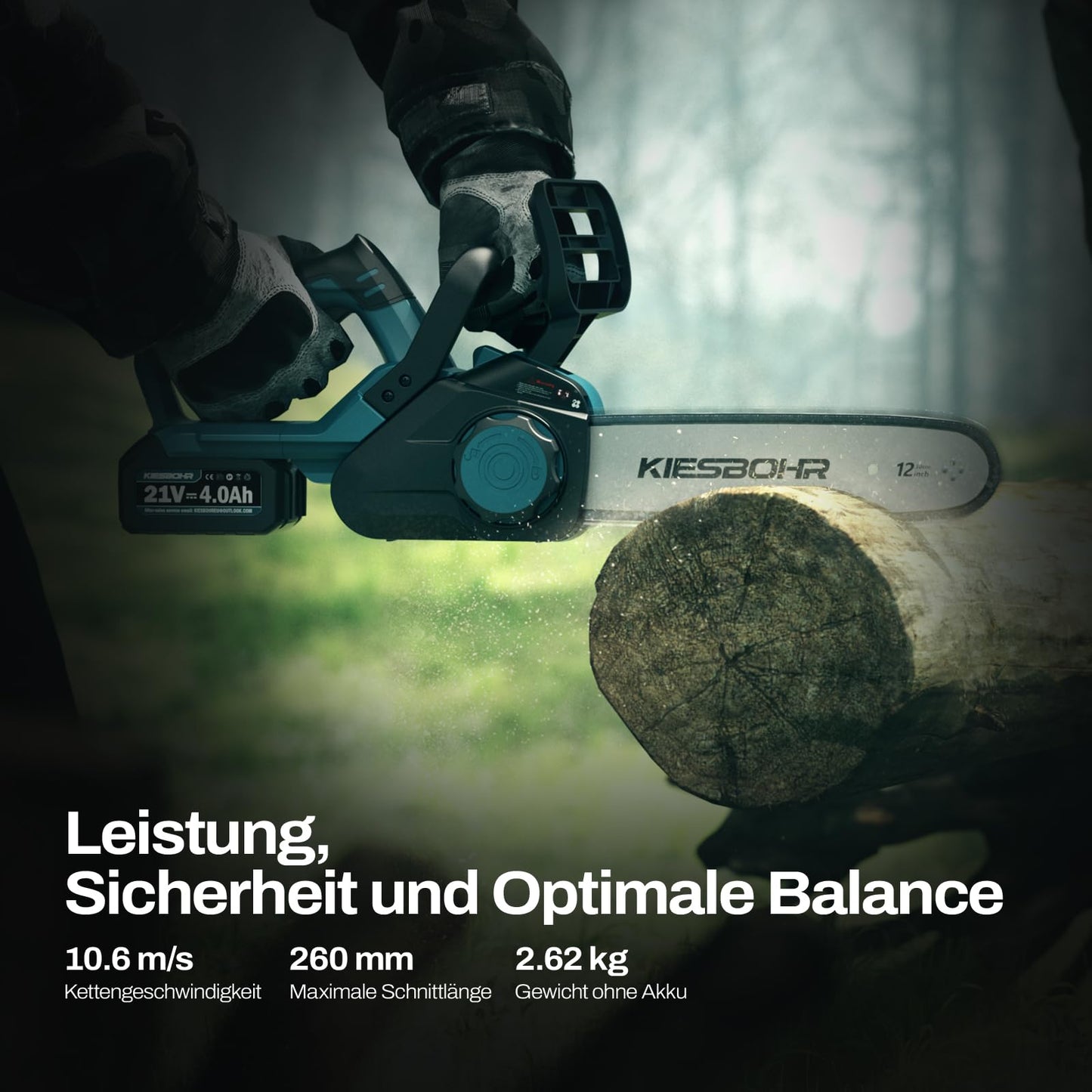 KIESBOHR CSX001 30cm Bürstenlose Akku Kettensäge mit Automatische Kettenschmierung, Kompatibel mit Makita 18V Akku（ohne Akku und Ladegerät）