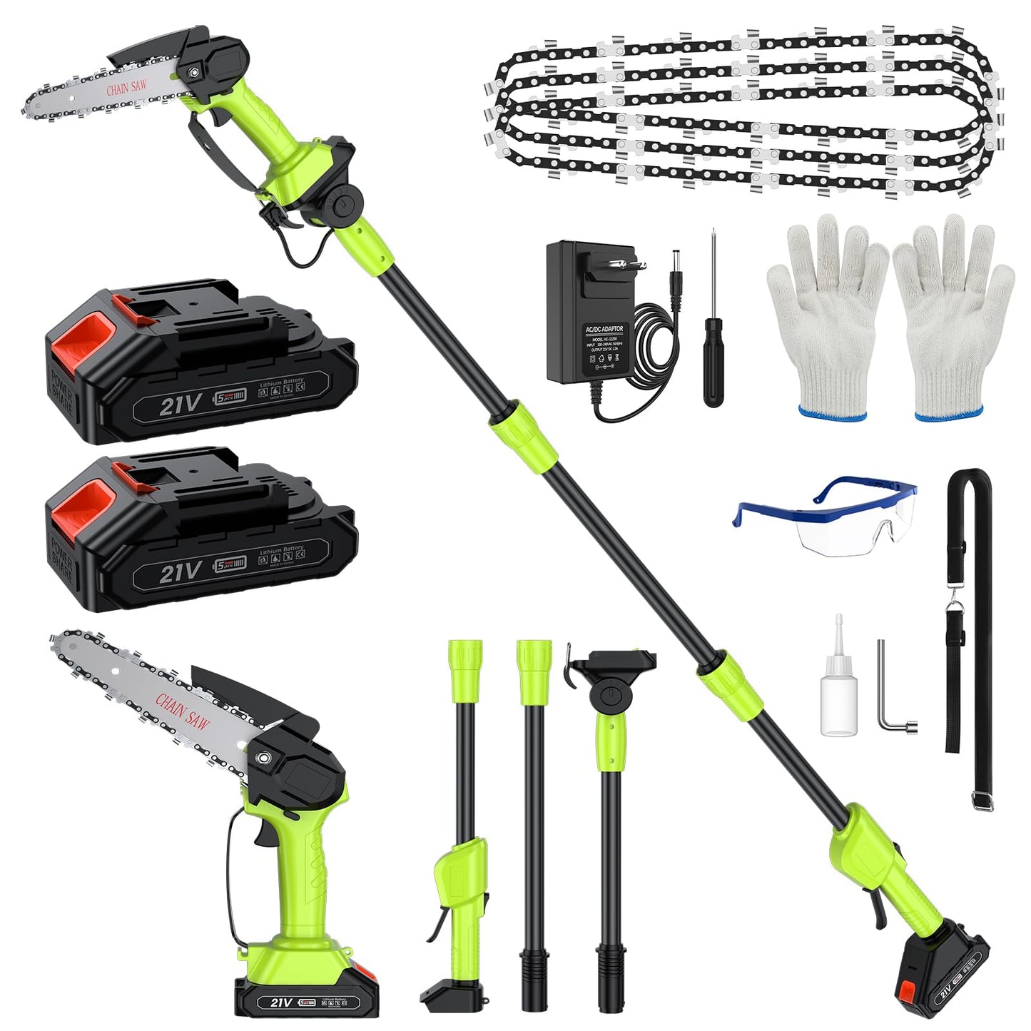 Hochentaster Akku Mini Kettensäge Elektrisch 21V Teleskop Astsäge Astschere Hochentaster mit 2 x 2.0Ah Akku 6 Zoll Kettensäge 22000U/min für Gartenscheren Astschere Holzschneidenz