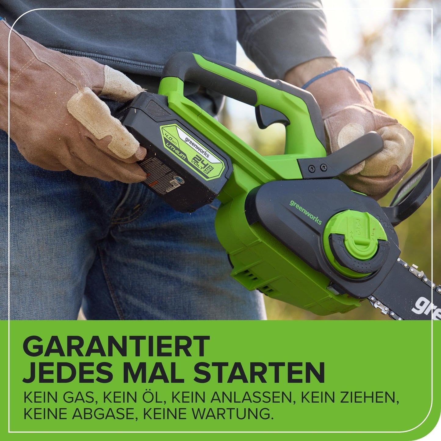 Greenworks G40CS30II Akku Kettensäge, 12 Zoll (30 cm) Blattlänge, 4,2 m/s Kettengeschwindigkeit, 2,6 kg, automatisches Öl-System OHNE 40V Akku & Ladegerät, 3 Jahre Garantie