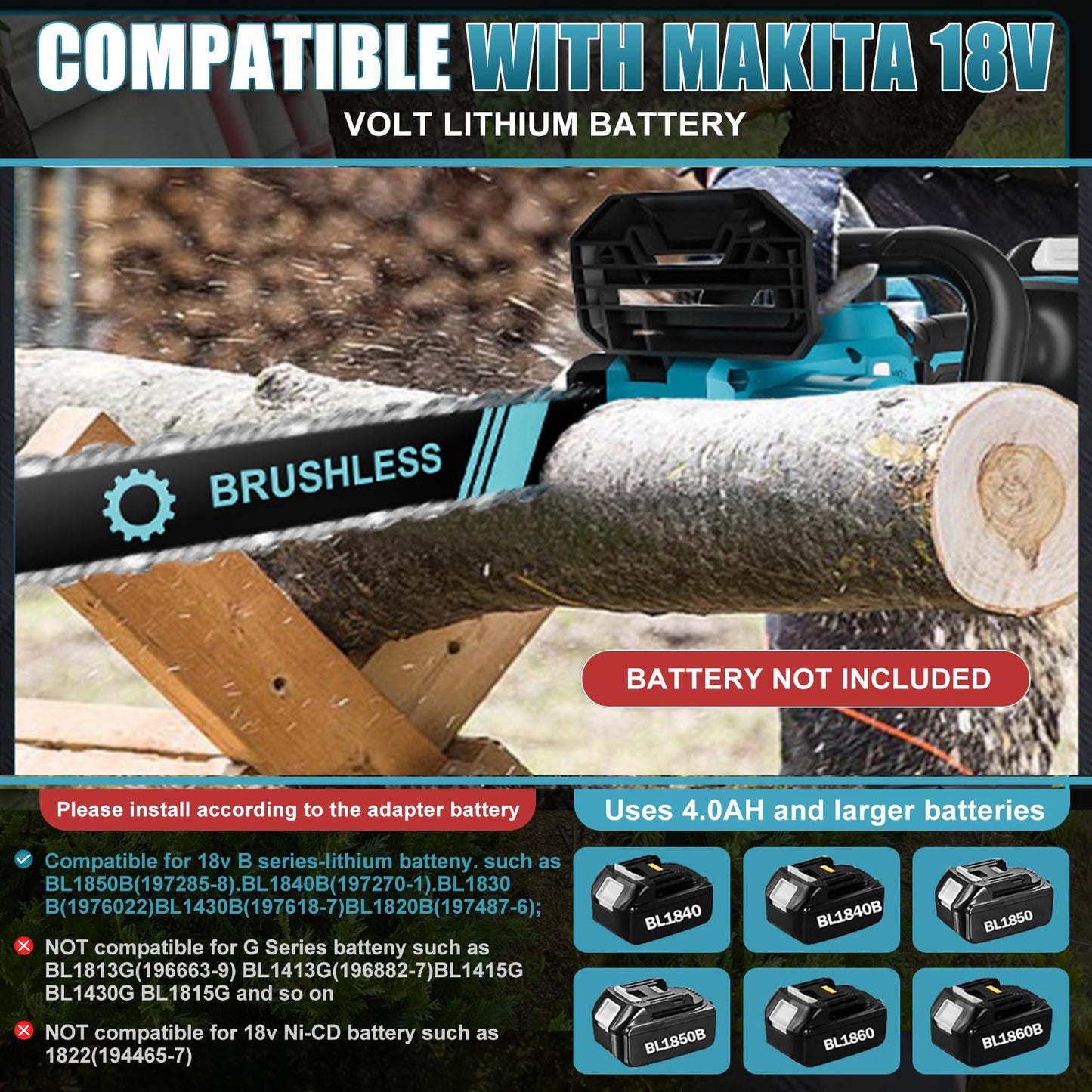 Akku Kettensäge mit 21V 4,0A akku und Ladegeräte, 1000W 12 Zoll Elektro-Kettensäge mit Sicherheitsschloss Automatischer Öler akkusäge Astsäge Elektrisch Handkettensäge für Gartenscheren Bäumen