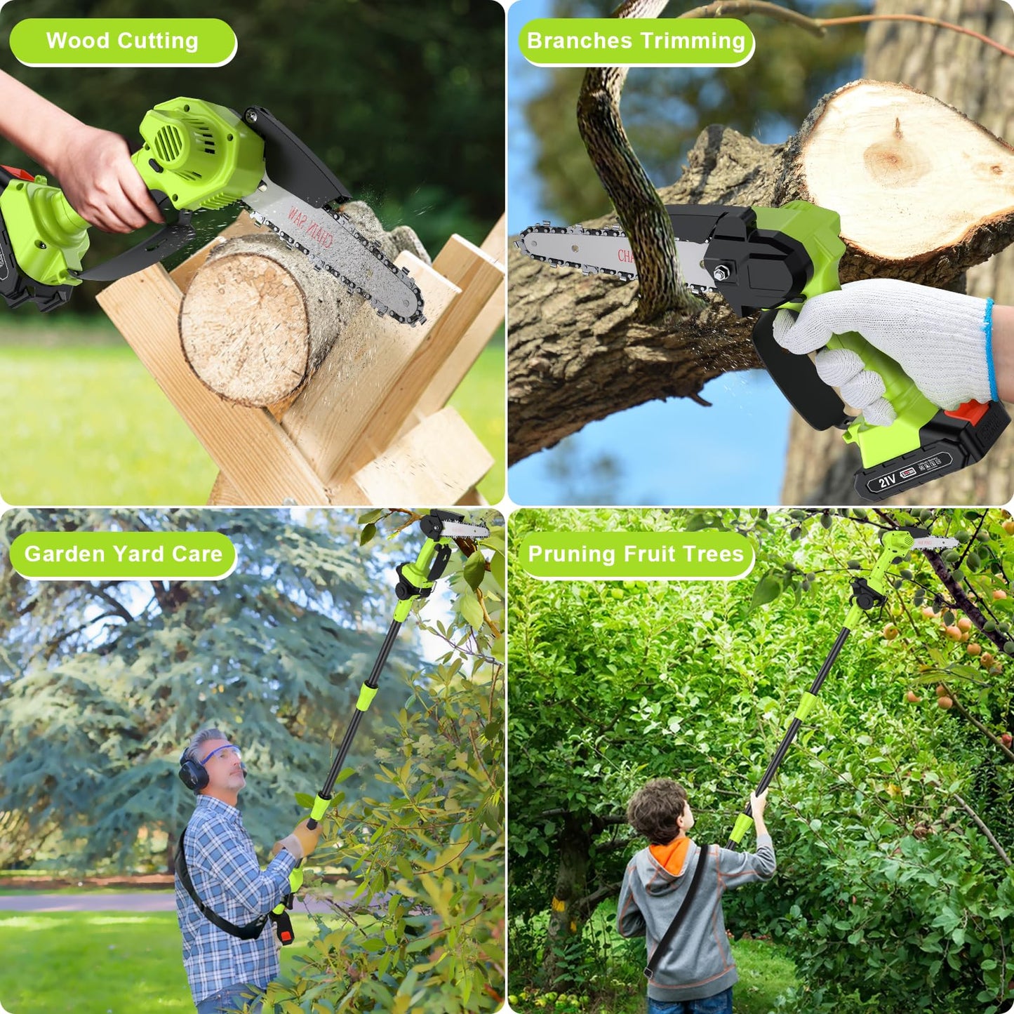 Hochentaster Akku Mini Kettensäge Elektrisch 21V Teleskop Astsäge Astschere Hochentaster mit 2 x 2.0Ah Akku 6 Zoll Kettensäge 22000U/min für Gartenscheren Astschere Holzschneidenz