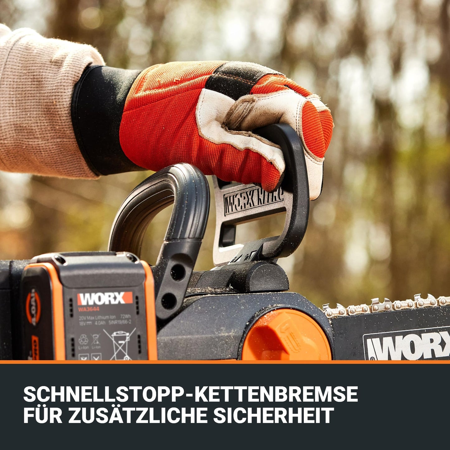 WORX WG350E.9 Nitro Profi Akku Kettensäge 20V – leistungsstarke Holzsäge – 10m/s – 30cm Schnittlänge – kompakt & sicher – automatische Schmierung – einfache Ketten-Verspannung – ohne Akku & Ladegerät
