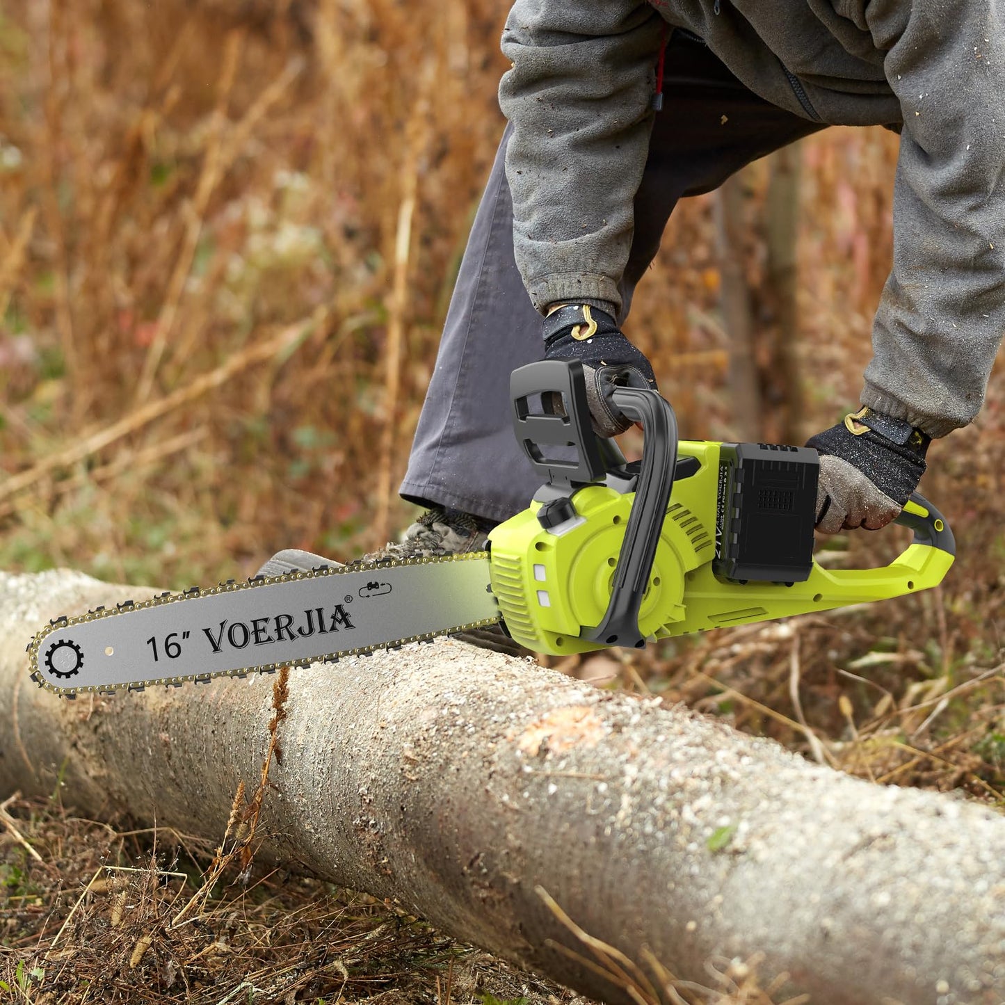VOERJIA 16 Zoll Akku-Kettensäge, Kettensäge mit Akku, 4 * 4000 mAh Akku, 2200W Bürstenlose Kettensäges mit automatischer Kettenschmierung und Kettenbremse Zum Fällen von Baumstämmen und Bäumen