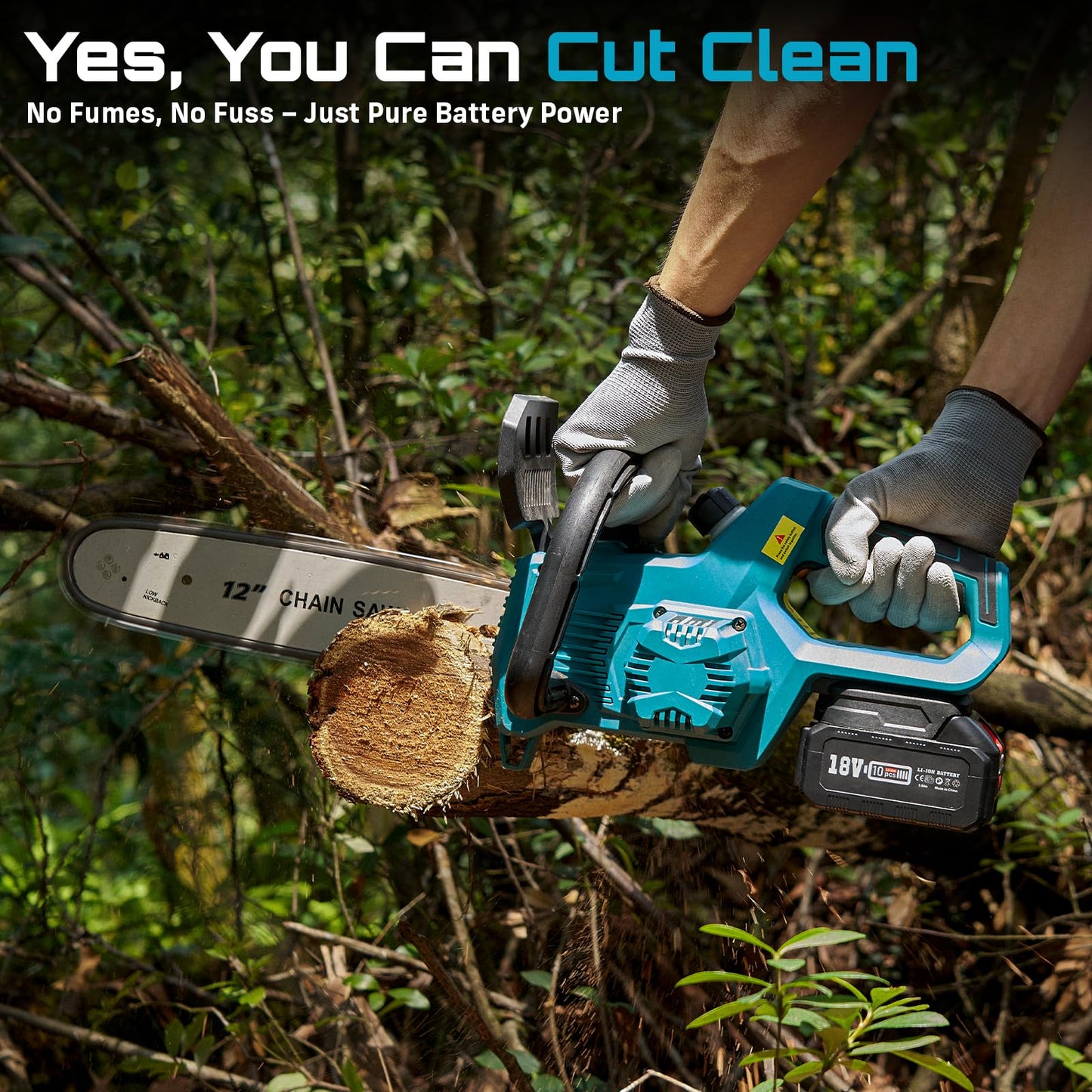 SEESII Akku Kettensäge 12 Zoll, 10000mAh Elektro Kettensäge, 1200W Bürstenloser Motor, Automatische Kettenschmierung, Werkzeuglose Kettenspannung, 30cm Schwertlänge, Ideal für Brennholz & Baum