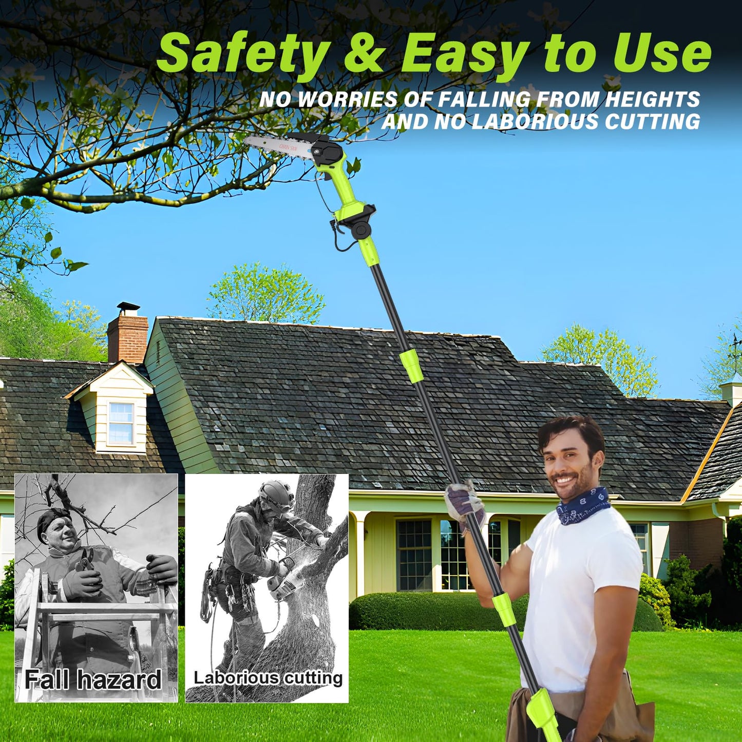 Hochentaster Akku Mini Kettensäge Elektrisch 21V Teleskop Astsäge Astschere Hochentaster mit 2 x 2.0Ah Akku 6 Zoll Kettensäge 22000U/min für Gartenscheren Astschere Holzschneidenz