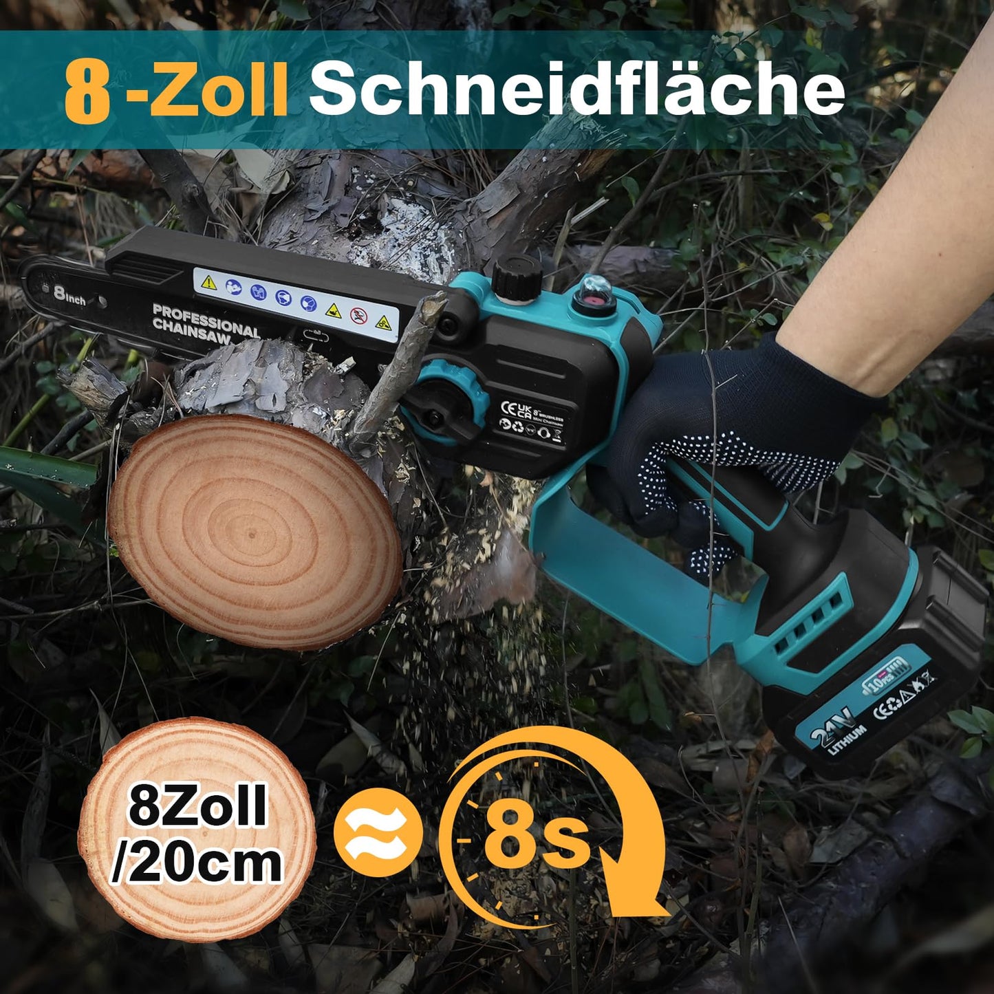 2-in-1 Mini Kettensäge 8 Zoll mit Teleskopstange, 1200W Bürstenlose Teleskop Kettensäge mit 2 Akku, 50ml Öltank, Arbeitsreichweite 4M