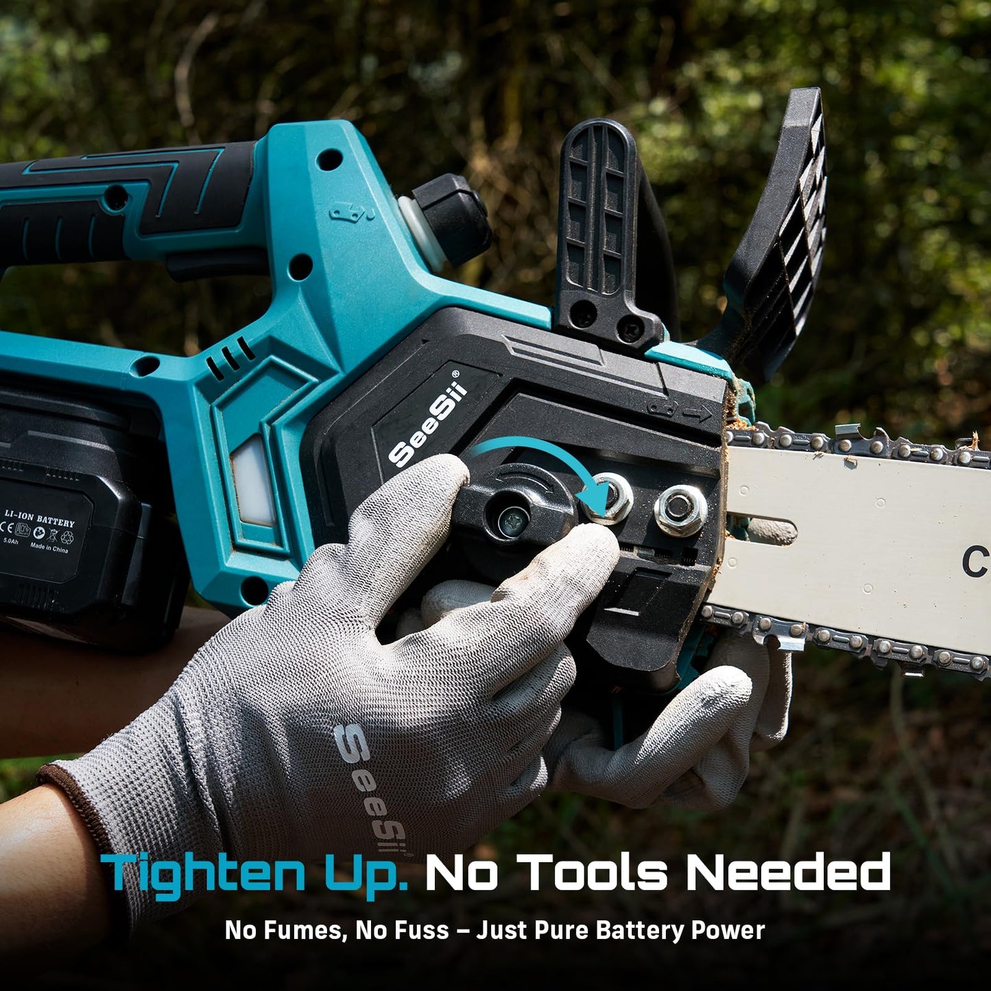 SEESII Akku Kettensäge 12 Zoll, 10000mAh Elektro Kettensäge, 1200W Bürstenloser Motor, Automatische Kettenschmierung, Werkzeuglose Kettenspannung, 30cm Schwertlänge, Ideal für Brennholz & Baum